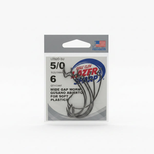 Eagle Claw Lazer Sharp Wide Gap Worm Hooks 5/0