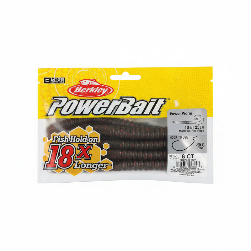 Berkley PowerBait Power Worm Motor Oil Red Fleck 10”